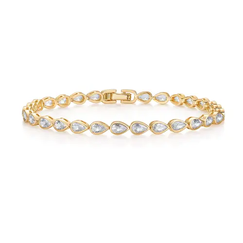 PAVOI 14K Gold Plated Tennis Bracelet for Women | Pear Shaped Cubic Zirconia Bezel Setting | Gold Bracelets for Women