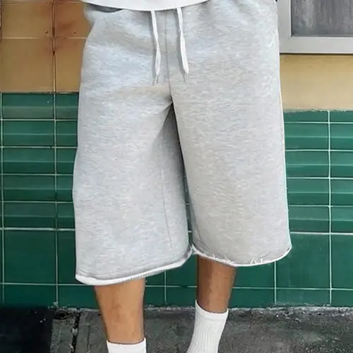 Men's Casual Wide Leg Shorts, Elastic Drawstring Waist, Summer Fitted Plain Sporty Style, Soft Comfortable Daily Wear, Casual Streetwear Shorts, Casual Comfy Shorts, Drawstring Waistband Shorts