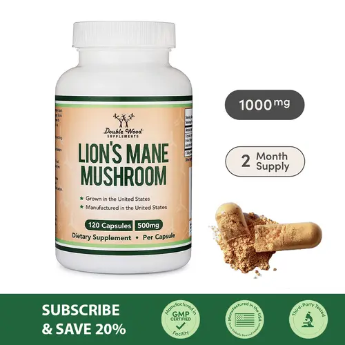 Lion's Mane Mushroom | 1000 mg | 120 Count | Promotes Nerve Growth Factor | Boost Immune System | Double Wood Supplements