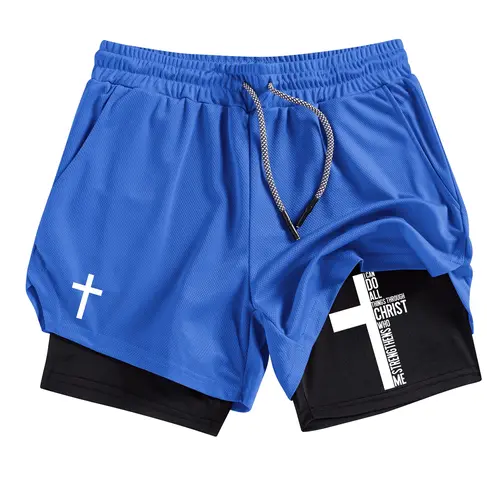 Cross Pattern 2-in-1 Performance Shorts for Men, Summer Breathable Quick Drying Sporty Shorts, Shorts with Pockets, Gym Workout Running Shorts with Phone Pocket Zipper Pocket Towel Loop
