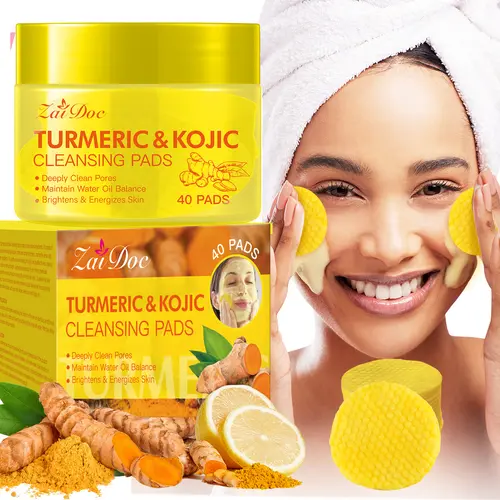 Turmeric & Kojic Cleansing Pads - 40 Pads for Deep Pore Clean, Oil Balance & Acne-Fight - Moisturizing & Brightening - Ideal for Sensitive Skin - Travel Friendly - 150ml