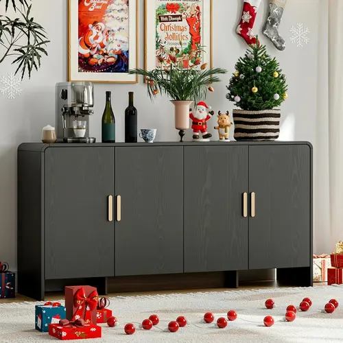 ONBRILL 48-Inch Sturdy Farmhouse Artificial Wood Buffet Sideboard - Modern Storage Cabinets with 4 Compartments, 2 Drawers, 3 Doors, Adjustable Shelf, Curved Edges, Abrasion Resistant, Scratch Resistant, L:60"xW:15.7"xH:31.1" for Kitchen, Home Bar