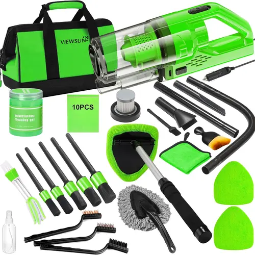 Viewsun 30pcs Portable Car Cleaning Complete Kit - High Suction Handheld Vacuum, Multi-Angle Detailing Brushes, Windshield Cleaner, Cleaning Gel - Cars Interior Care Accessories (Ideal for Birthday Gifts, Feels Like a Gift Set), Graduation