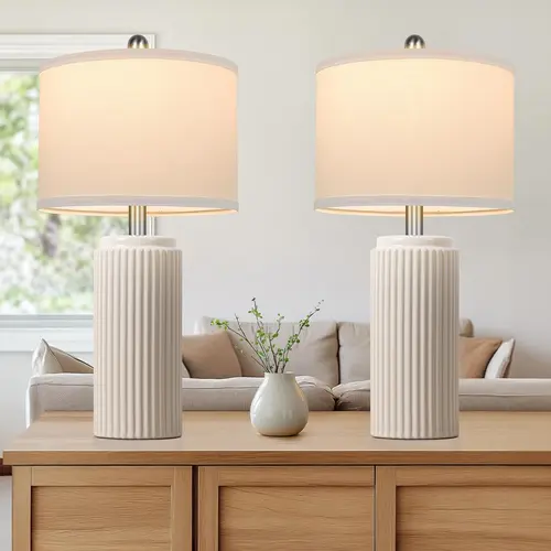 MATULSA 2-Pack 23.5in Modern Ceramic Table Lamps with White Linen Shade, Mother's Day Gift for Living Room Decor, Ambient Lighting Bases & Shades for Bedroom Nightstand Home Office, Ceramic Lamps, Bases & Shades, Room Decor For Women, Apartment Accessorie