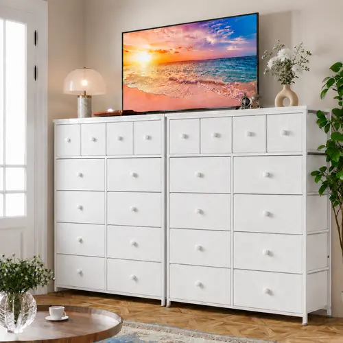 【SmallSpaceHacks&College ApartmentReset】RaybeeFurniture White Tall Dressers for Bedroom with 12 Drawers, Fabric Storage Dressers & Chests of Drawers, Sturdy Metal Frame, Wood Top, Closet, Entryway, Bedroom Furniture