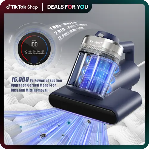 Teant Mattress Vacuum Cleaner for Dust Mites, with LED Display & Aroma Tablet, 16KPa Powerful Suction, UV-C Light & 149°F Hot Air Sterilization, Double-Cup Handheld Vacuum with HEPA Filter. Lightweight Deep Cleaner for Bed, Sofa & Pet Hair. summerwins