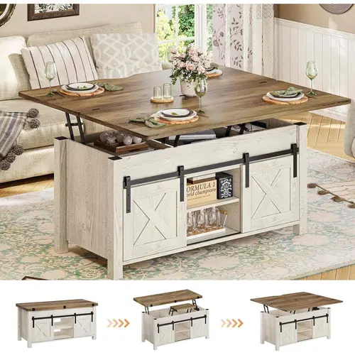SIKAIC 4-in-1 Multi-Function Lift-Top Rectangle Coffee Table - Hidden Storage, Adjustable Height Convertible for Living Room Dining Use, Living Room Furniture, Furniture for Small Spaces,dorm essentials,home decor