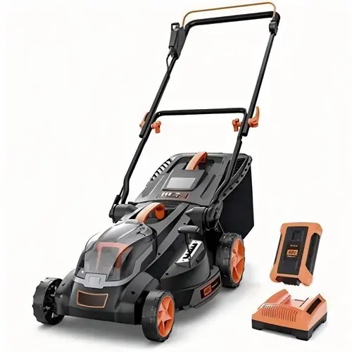 DOVAMAN 40V Cordless Lawn Mower for Yard Care, 16'' Cutting Width, Brushless Motor, 6-Heights Central Adjustment, 4.0Ah Battery with Charger/Battery Charger, Folding Handle for Vertical Storage, 13.2-Gal Grass Bag, 40V Power