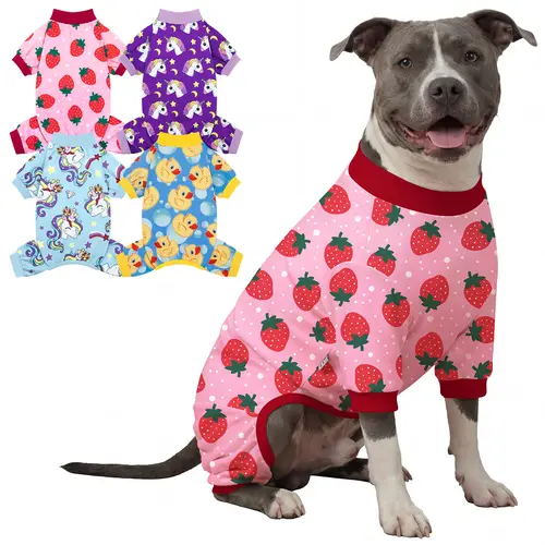 XPUDAC 4-Pack Dog & Cat Costume Outfits Set - Unique Themed Prints, Cozy Breathable Sleeping Onesies, Soft Fabric, Easy-to-Wear Design, Elastic Belly Band, Versatile Occasions, Measure Your Fur Animals for Proper Fit