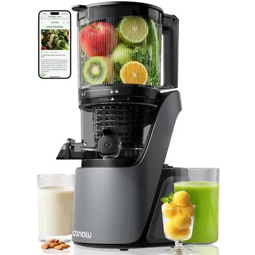 Canoly C16 3-in-1 Cold Press Fruit Juicer - Quiet Masticating Countertop Model, 6" Wide Chute, Easy Clean Bisphenol A Free Home Multifunction Appliance for Juice, Nut Milk