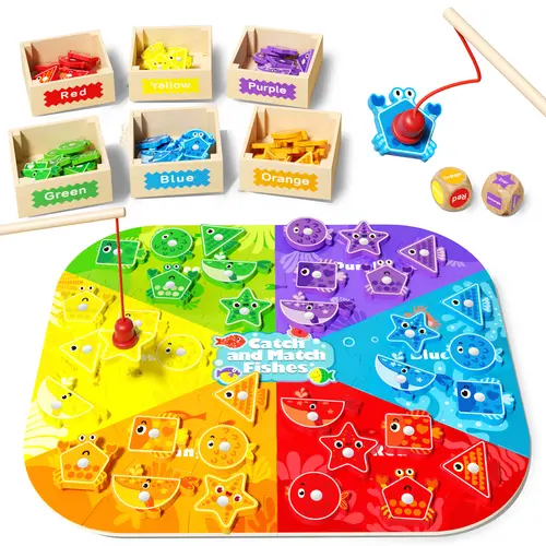 Edutree Color & Shape Sorter Educational Toy with Wooden Box, Puzzle, Magnetic Fishing Game & Activity Board Sorting, Stacking & Plugging Toys for Toddlers 1-3, Kids 3-5