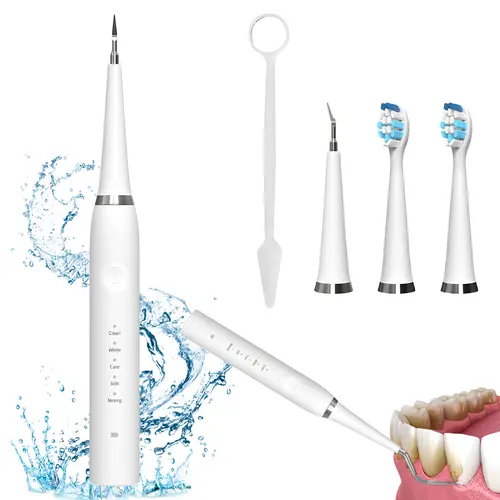 Ultrasonic Oral Plaque Remover, Rechargeable Teeth Cleansing Kit with LED Light, 5 Adjustable Modes, 2 Replaceable Heads, Waterproof for Daily Home & Travel Use, Water Proof