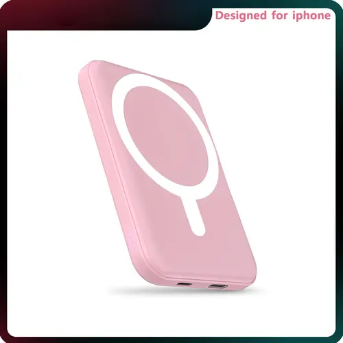 Podoru MagSafe Silicone Magnetic Power Bank - 5000mAh Ultra-Thin Fast Charging Compact Charging Pack, Dual Ports, USB-C Cable, EDC Gear Everyday Carry for iPhone 17/16/15/14/13/12 Series Pink Devices, Manufacturer Warranty