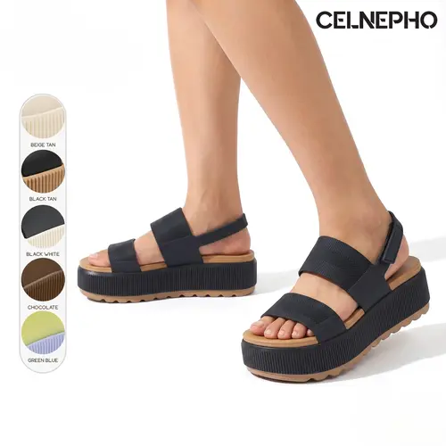CELNEPHO Women's Platform Water Sandals Open Round Toe Chunky Wedge Summer Sandal Velcro Strap Lug Sole Comfortable Soft Footbed Solid Color Lightweight Fashionable Slip on Casual Beach Vacation Outdoor Walking Everyday Wear Gifts Dress Shoes Flatform