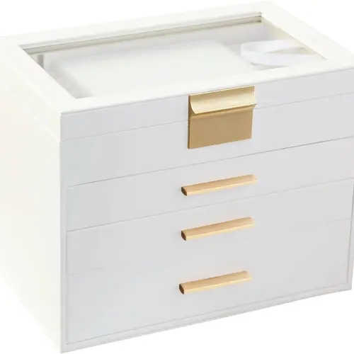 BOOVO Jewelry Organizer Light Luxury 4-Tier Jewelry Box with Transparent Lid, Anti-Tarnish Interior Jewelry Case with Mirror, Minimalist Vanity Organizer, Ideal Gift for Jewelry Lovers Champagne Gold jewelry organizer box