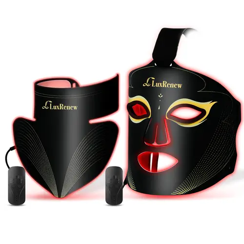 LuxRenew 2 IN 1 PJ Red Light Therapy Mask Set for Face & Neck,Near-infrared Light 850nm and Red Light 630nm,5 Gears Adjustable,LED Mask Light Therapy Skincare,Portable and Rechargeable at Home and Travel Use,back to school,back to school haul