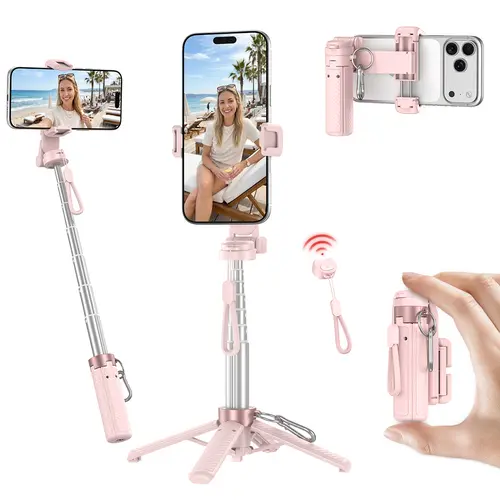 2026 4-in-1 Multifunctional Selfie Stick - 360° Rotatable, Compact, Stylish, Wireless Bluetooth Control, Mobile Phone Holder, Travel Gadget, Extends to 15.75in, Phone Accessories Compatible with Most Models