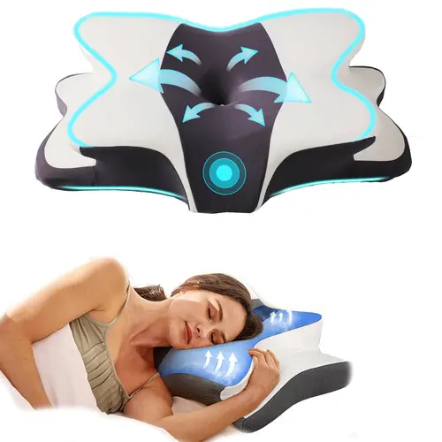 Sleep guru-recommended neck pillow, side sleeper pillow, contoured ergonomic supportive memory foam pillow for back and stomach sleepers, two height options, zoned contour design