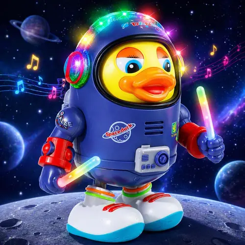Electric Astronaut Dancing Duck Robot Toddler Toy - Colorful Lights, Music, Swinging Arms, Engaging Experience for Motor Skills, Sensory Activities, Cool Gifts for Kids