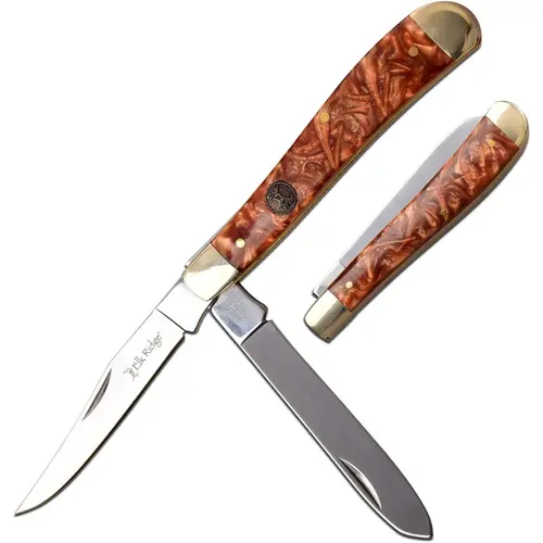 Elk Ridge Trapline Folding Pocket Knife - 3-in 1 Blade Stainless Steel Trapper Style, 3.75-in Brown Resin Handle, Unisex EDC Carving Survival Tool, Camping Bushcraft Gear, Gift Idea - ER-954BR, Survival Tools, Outdoor Camping Equipment