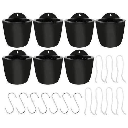 Netuera 7-Pack Self-Watering Plastic Vertical Mount Set Pack, Wall Hanging Bucket Pots with Hooks, Hanging Plant Basket & Automatic Water Transport for Home Improvement, Garden Decor