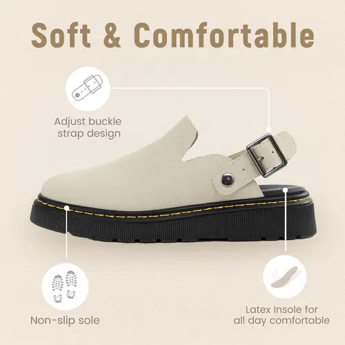 Athlefit Women's Slip-on Suede Clogs Comfortable Latex Footbed Slingback Mules with Adjustable Strap for Work Walking Daily Wear slippers Footwear Girl tiktokshopbacktoschool,back to school,back to school haul