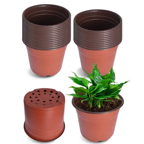 Findmall 100Pcs Multi-Size Anti-Aging Plastic Textured Round Stackable Nursery Flower Pots & Planters - 3.94x3.35x3.74in (10*8.5*9.5cm), Breathable, Portable, Balanced Drainage, Durable, Garden Accessories for Plants in Pot