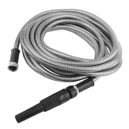 findmall Heavy Duty Stainless Steel Garden Water Hose Pipe - 25/50/75/100FT High Pressure, Leak-Resistant, Lightweight Flexible Metal Hose with Adjustable Dual Spray Nozzle, Performance Design for Outdoor Use, Lightweight for Quick Moves, Heavy Duty Hose,
