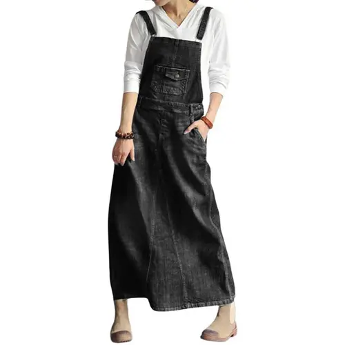 Chouyatou Women's Retro Vintage Adjustable Strap Denim Overall Dress - Distressed A-Line Pinafore Bib Jean Dress with Kangaroo Pocket, Versatile for Tank Top, Blouse Layering, Comfy, Soft, Women's Clothes, Fashion Apparel, Overalls, Strappy, Retro Pinafor