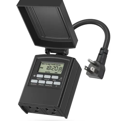 BN-LINK 7-Day Outdoor Heavy-Duty Digital Programmable Timer - Waterproof Weatherproof Outlet with 2 Grounded Electrical Outlets, 15A 1/2HP, ETL Listed for Christmas Lights, Daylight Savings
