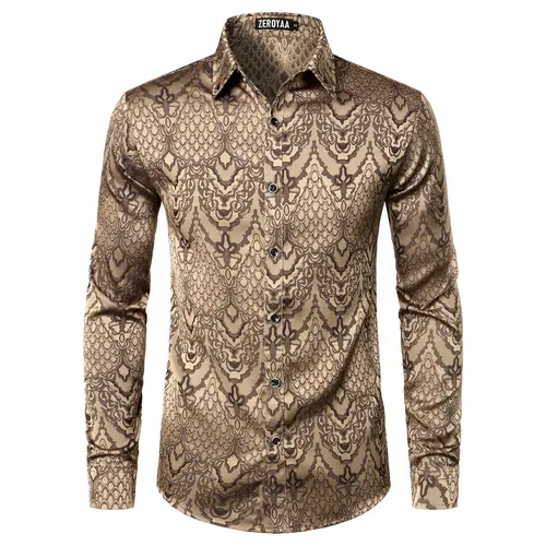 ZEROYAA Men's Hipster Slim Fit Lightweight Long Sleeve Gothic Jacquard Button Up Dress Shirts for Party Prom Vintage