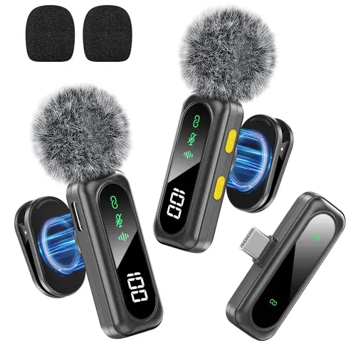 Professional Dual Wireless Clip-on Microphone: Smart Noise Cancelling & Magnetic Clip, Up to14H Battery, Studio Sound for Video Recording, Interview, Podcast, Perfect for TikTok, YouTube, Vlog, Usb Streaming Mic, Rechargeable mic, Wireless Mics
