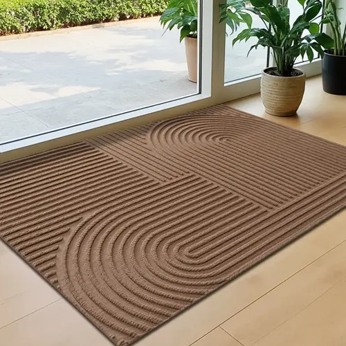LUMI Brown Irregular Geometric Absorbent Nonslip Doormat - 3-sec Dry, High-Low Pile, Dustproof, Durable, Easy to Clean, Non-Stuck Door Rug for Entryways Indoor