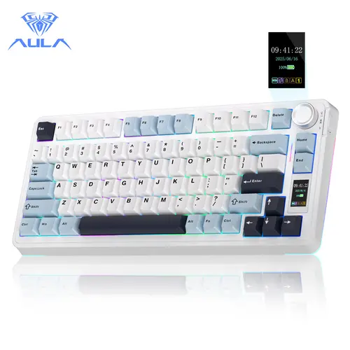 AULA S75 PRO Wireless Mechanical Keyboard with Screen&Knob(White Blue), 75% Hot Swappable Gaming Keyboard with Pre-lubed Switches, RGB Backlit, PBT Keycaps Creamy Sounding Pc Gaming Keyboards dealsforyourdays,back to school,back to school haul