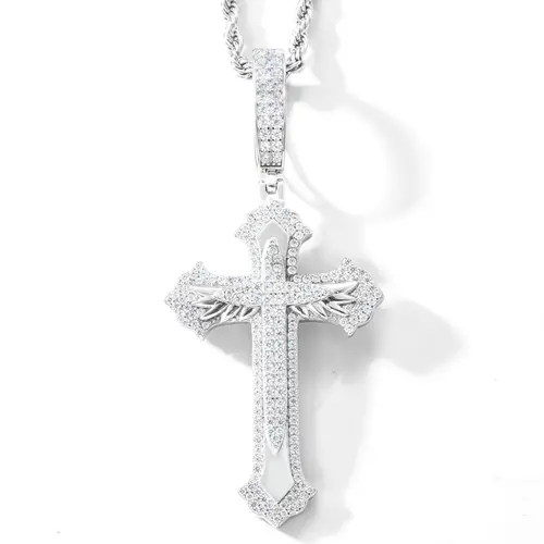 UCCIYO S925 Sterling Silver Exquisite Trendy Pendant Necklace P681 - Synthetic Moissanite Religious Cross Jewelry, Fashion Necklace for Female, Anniversary Gift Accessory【#P681】