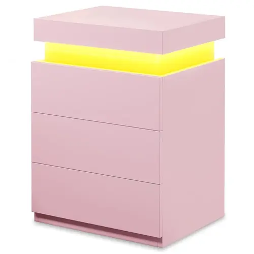 Sikaic LED Nightstand with Charging Station, Pink Bedside Table with Sliding Top Drawer, 3 Storage Drawers and Modern Design for Bedroom, Home Furniture Christmas Gifts [SohoChic]