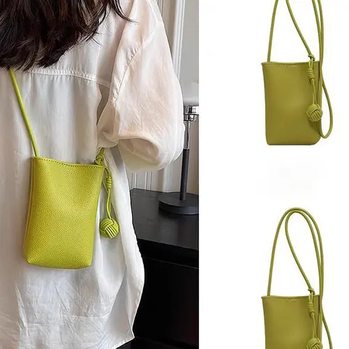 Dopamine Color Small Mobile Phone Bag with Small Woven Knot Pendant, Portable Bucket Shape Bag, Solid Color Crossbody Bag, Trendy Minimalist Purse, Shoulder Purse, Casual Handbag, Everyday Shoulder Bag, Fashionable Bag, Casual Bags #GLOBAL PICKS