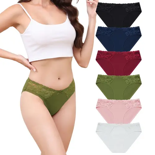 LEVAO Women's Cotton Bikini Panties Lace Cheeky Underwear for Women Breathable Soft Underwear Women 6 Pack S-XL