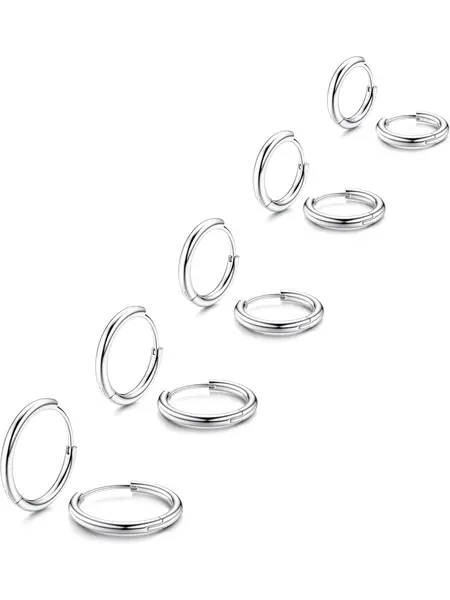 5 Pairs Surgical Stainless Steel Small Hoop Shape Earrings for Men Women Hypoallergenic Huggie Hoop Earrings Helix Cartilage Tragus Daith Nose Piercing Jewelry 6mm/7mm/8mm/9mm/10mm Hoop Earring Sets Earring Stacking Set
