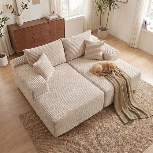 【2 Packages Shipping】Boneless Chaise Lounge, Upholstered Oversized Sofa Bed with Throw Pillows and Armrests, Indoor Sleeper Chair Luxurious Chair Bed for Living Room No Assembly Required