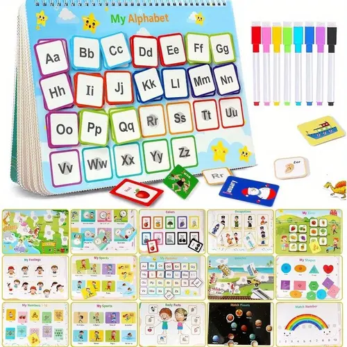 [32 Themes] Montessori Busy Book for Kids, Preschool Learning Activities, Toddler Busy Board, Christmas Gifts for Toddlers, Busy Tots Bilingual Toddler Markers, Travel Student Painting Supplies, Teaching Supplies