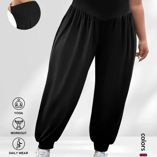 Plus Size Women's Harem Pants Bottoms, Elasticity High Waist for All Seasons, Casual Comfortable Loose Fit Fabric, Stylish and Versatile