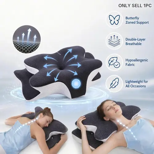 Supportive Ergonomic Cooling Contoured Memory Foam Neck Pillow, Zoned Contour Pillow for Side, Back and Stomach Sleepers with Washable Breathable Queen-Size Pillowcase #GLOBAL PICKS