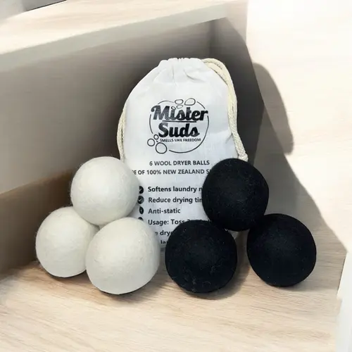 Mister Suds Premium Wool Dryer Balls - 6 Count Softens Laundry Reduces Drying Time Anti-Static New Zealand Wool