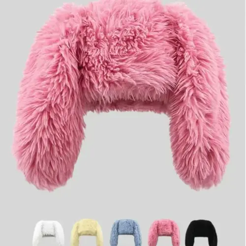 Cute Rabbit Ears Soft Plush Unisex Beanie Hat - White, Casual Style, Warm, Stylish, Everyday Wear Fashion Accessory, Quirky Gift