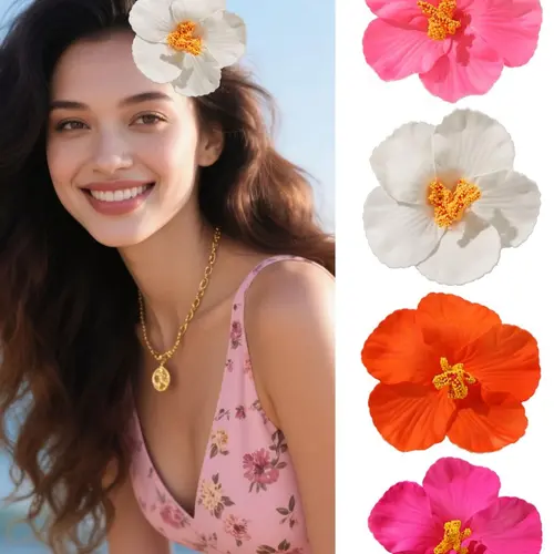 4/9 Pcs Women's Elegant Summer Casual Hibiscus Flower Design Hair Clip Set, Floral Hair Clips, Flower Hair Clips, Beach Vacation Tropical Flair Bohemian Plastic Hair Accessories