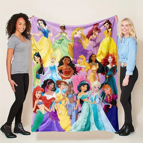 [SummerVibes] DISNEY CLASSIC Princess Cartoon Character Flannel Blanket - Soft Throw Blanket for Bed, Couch & Travel, Ideal Gift for Women, Girl
