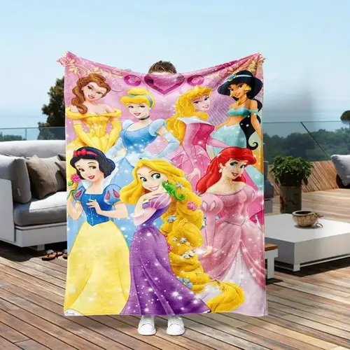 [SummerVibes] DISNEY CLASSIC Princess Flannel Throw Blanket - Soft & Cozy with Vibrant Cartoon Characters - Perfect for Gifts, Party Decor, Bedroom & Living Room Decor, Travel & Camping