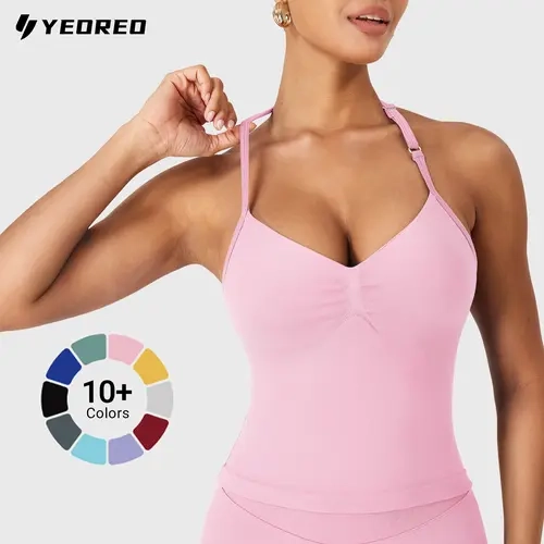 YEOREO SoftHue Impact Women's Fitted Halter Athletic Top - Adjustable, Backless Longline Strappy Sohochic, High Stretch Flex Yoga Attire & Gym Workout Apparel for Figure-Enhancing Gym Sessions