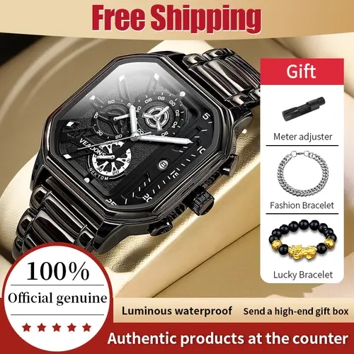 VEADONS Men's Chronograph Watch Stainless Steel Waterproof Luminous Dress Watch for Business Trendy WristwaQuartz tch Birthday Gift summer